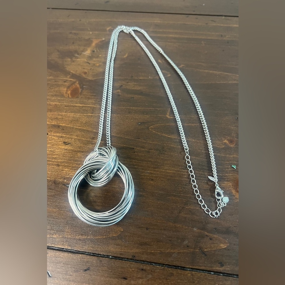 Silver vintage-style silvertone multi-ring statement pendant necklace,